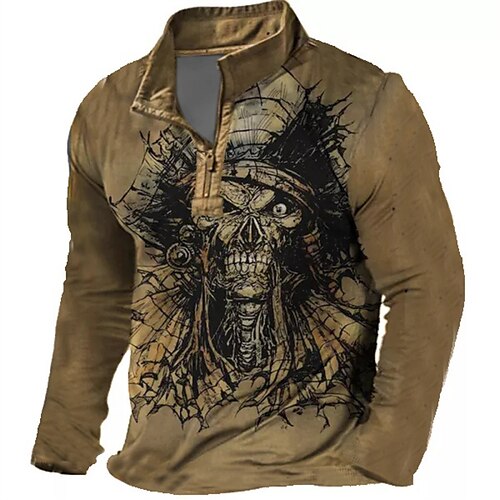 

Men's Unisex Zip Up Sweatshirt Pullover Brown Half Zip Skull Graphic Prints Zipper Print Daily Sports 3D Print Designer Casual Big and Tall Clothing Apparel Hoodies Sweatshirts Long Sleeve