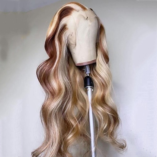 

Remy Human Hair 13x4 Lace Front Wig Layered Haircut Brazilian Hair Wavy Multi-color Wig 130% 150% Density Natural Hairline 100% Virgin Glueless Pre-Plucked For Women Long Human Hair Lace Wig