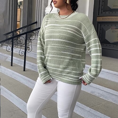 

Women's Plus Size Tops Blouse Shirt Line Print Long Sleeve Crewneck Casual Daily Going out Polyester Fall Winter Gray
