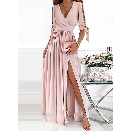 

Women's Party Dress Cocktail Dress Swing Dress Long Dress Maxi Dress Pink Half Sleeve Pure Color Ruched Winter Fall Autumn V Neck Modern Evening Party 2022 S M L XL XXL 3XL