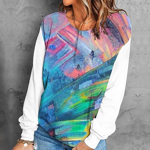 

Women's Sweatshirt Pullover Retro Green Graphic Geometric Tie Dye Casual Round Neck Long Sleeve S M L XL 2XL 3XL / Winter