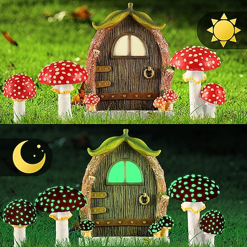 

Resin Luminous Home Door and Mushroom Garden Yard Decor for Trees Planter and Pots Fairy Garden Decor Outdoor Fairy Garden Gnome Kit