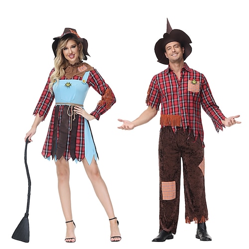 

Scarecrow Cosplay Costume Masquerade Adults' Couple's Performance Masquerade Festival / Holiday Polyster Brown / Blue Couple's Easy Carnival Costumes Plaid / Check Halloween / Shirt / Dress / Pants