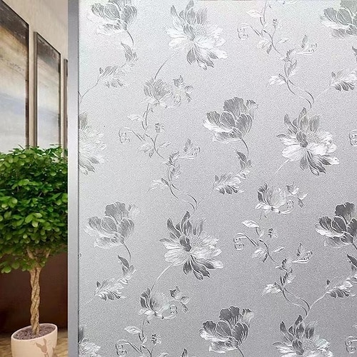 

10045cm PVC Frosted Static Cling Beautiful Flowers Glass Film Window Privacy Sticker Home Bathroom Decortion / Window Film / Window Sticker / Door Sticker Wall Stickers for bedroom living room
