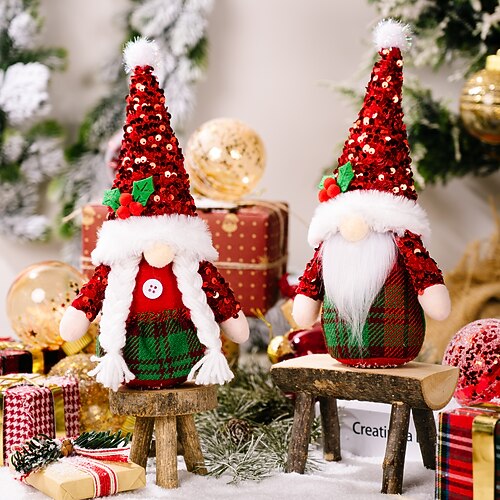 

Christmas Decorations Sequined Hat Faceless Doll Rudolph Doll Christmas Gnome Ornaments