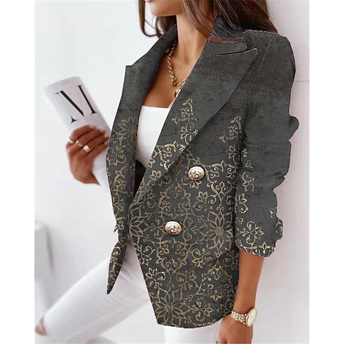 

Women's Blazer Breathable Office Work with Pockets Double Breasted Turndown Formal Floral Regular Fit Outerwear Long Sleeve Winter Fall Green Blue Yellow S M L XL XXL 3XL