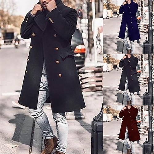 

Men's Winter Coat Peacoat Coat Business Casual Winter Fall Polyester Windproof Warm Outerwear Clothing Apparel Classic & Timeless Casual non-printing Pure Color Pocket Stand Collar Double Breasted