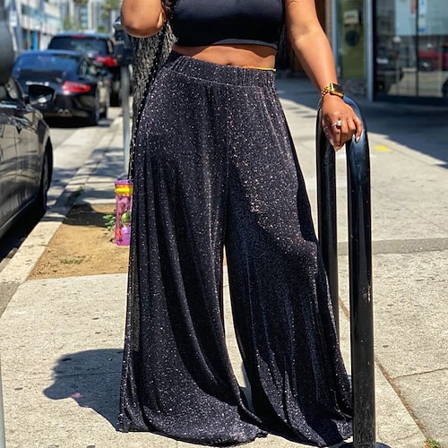 

Women's Wide Leg Pants Trousers Trousers Cotton Blend Black High Waist Fashion Party Casual Weekend Micro-elastic Full Length Comfort Plain S M L XL XXL / Loose Fit