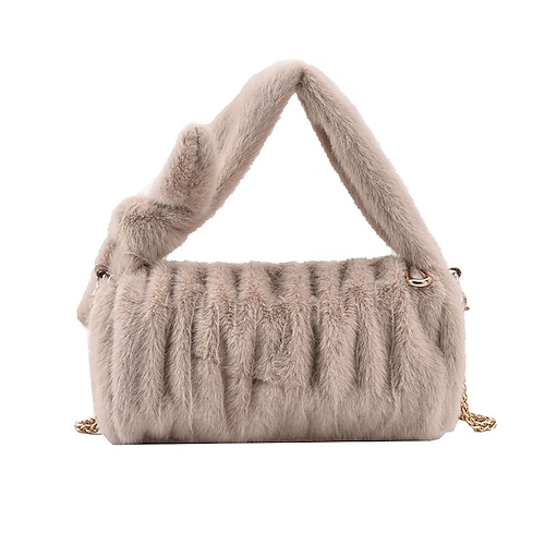 

Women's Fluffy Bag Plush Bag Top Handle Bag Polyester Zipper Solid Color Party / Evening Date White Pink Khaki