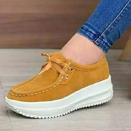 

Women's Sneakers Party Daily Plus Size Flat Heel Round Toe Sporty Casual Synthetics Lace-up Solid Colored Dark Brown Black Yellow