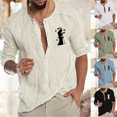 

Men's Shirt Graphic Shadow Crew Neck Green Blue Beige White Black Hot Stamping Outdoor Halloween Long Sleeve Button-Down Print Clothing Apparel Fashion Designer Casual Big and Tall / Spring / Fall