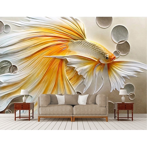

3D Mural Wallpaper Goldfish Wall Sticker Covering Print Peel and Stick Removable PVC / Vinyl Material Self Adhesive / Adhesive Required Wall Decor Wall Mural for Living Room Bedroom