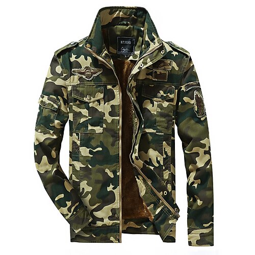 

Men's Camouflage Hunting Jacket with Pockets Outdoor Thermal Warm Windproof Breathable Sweat wicking Spring Winter Autumn Camo Top Cotton Hunting Camping Military Army Green Khaki / Combat