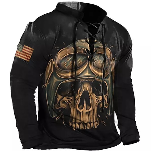 

Men's Unisex Sweatshirt Pullover Black Standing Collar Skull Graphic Prints Lace up Print Sports & Outdoor Daily Sports 3D Print Designer Casual Big and Tall Spring & Fall Clothing Apparel Hoodies