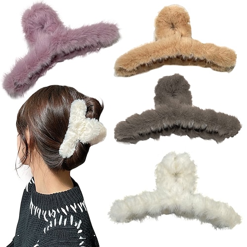 

3pcs Women's Girls' Hair Claws 3 PACK Hair Claw Clips Plush Hair Clips Claw Clips for Thick Hair Large Fur Hair Catch Hair Gippers for Women Half Bun Hairpins for DailyParties(4.3 inch) 3 Count