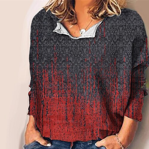 

Women's Plus Size Tops Blouse Shirt Floral Print Long Sleeve V Neck Casual Daily Vacation Polyester Fall Winter Blue Wine