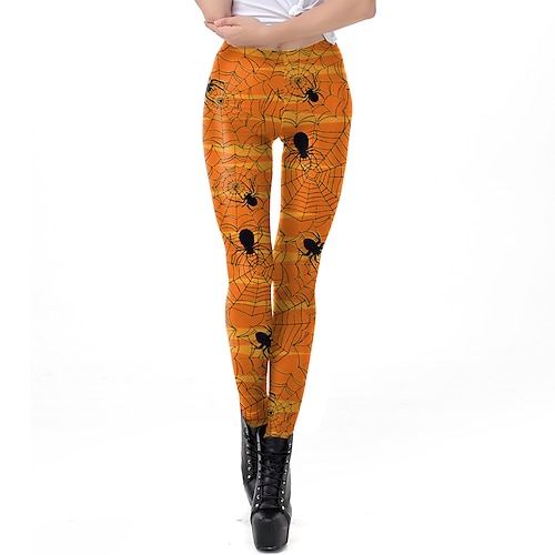 

Women's Tights Leggings Dark Yellow Green Yellow Hip Hop Athleisure Halloween Weekend Print Stretchy Ankle-Length Tummy Control Skull S M L XL / Skinny