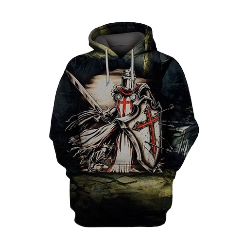 

Men's Unisex Pullover Hoodie Sweatshirt Black Hooded Knights Templar Graphic Prints Print Daily Sports 3D Print Streetwear Designer Casual Spring & Fall Clothing Apparel Knight Hoodies Sweatshirts