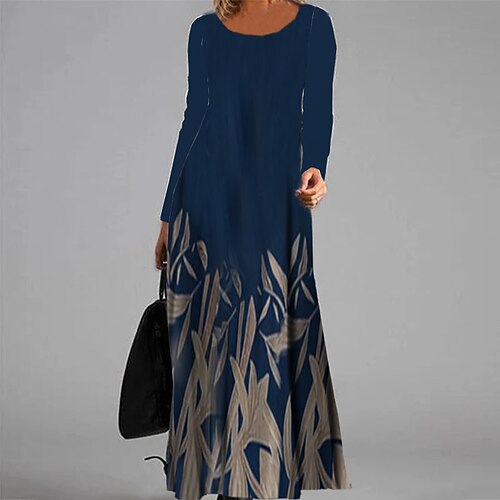 

Women's Casual Dress A Line Dress Maxi long Dress Blue Long Sleeve Floral Pocket Print Fall Winter V Neck Vacation Casual 2022 S M L XL XXL 3XL