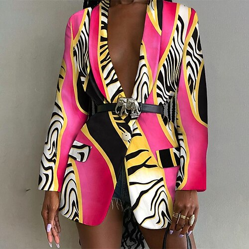 

Women's Blazer Windproof Warm Outdoor Office Work Pocket Print Buttoned Front Turndown Fashion OL Style Elegant Modern Animal Regular Fit Outerwear Long Sleeve Winter Fall Blue Pink Fuchsia S M L XL