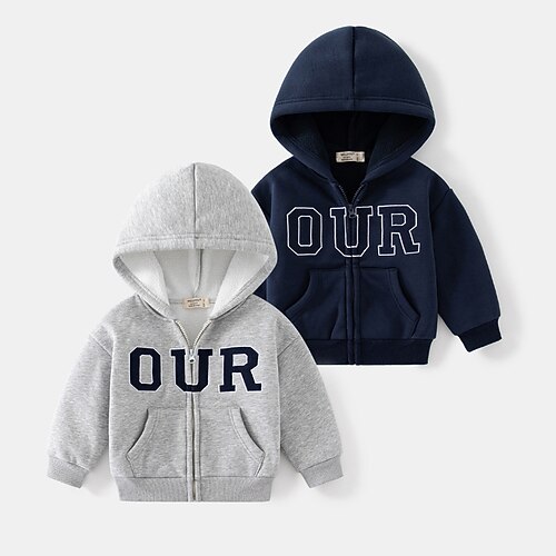 

Kids Boys Coat Outerwear Letter Long Sleeve Coat Street Cotton Cool Navy Blue Gray Winter Fall 2-6 Years