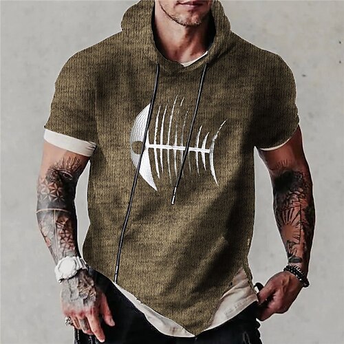 

Men's Unisex Pullover Hoodie Sweatshirt Hooded Graphic Prints Fish Print Sports Outdoor Daily Sports 3D Print Streetwear Designer Casual Clothing Apparel Hoodies Sweatshirts Short Sleeve Brown