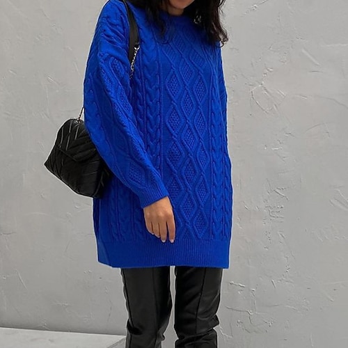 

Women's Sweater Dress Winter Dress Blue Fuchsia Long Sleeve Pure Color Winter Fall Crew Neck Turtleneck Stylish Casual S M L Winter Dress