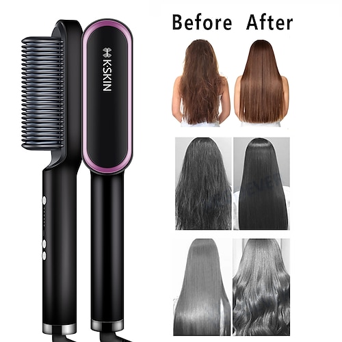 

KSKIN Hair Straightener Brush Hair Straightening Iron with Built-in Comb, 20s Fast Heating 5 Gears Settings Hair Straightener Brush Anti-Scald Perfect for Professional Salon at Home KD380