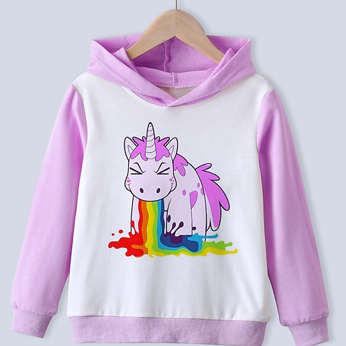 

Kids Girls' Hoodie Animal Outdoor 3D Print Long Sleeve Pocket Fashion 3-13 Years Winter Purple