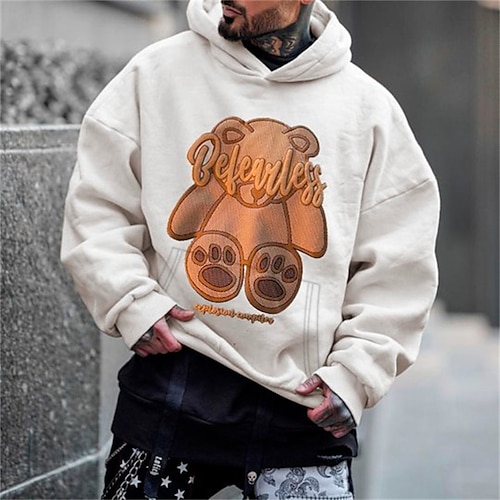 

Men's Hoodie White Hooded Bear Print Sports Outdoor Streetwear Cool Designer Casual Winter Fall Clothing Apparel Hoodies Sweatshirts Long Sleeve / Spring