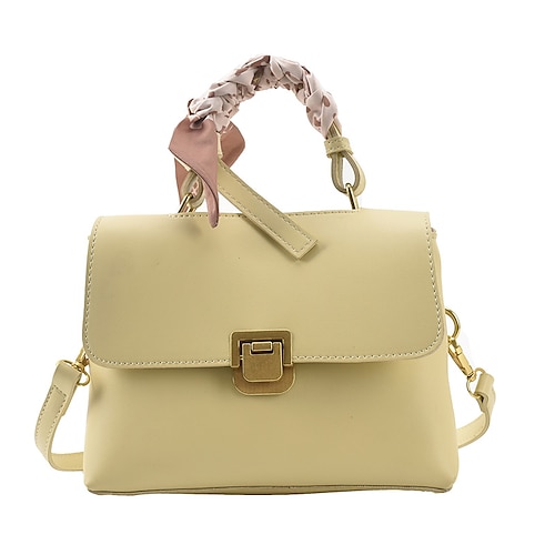 

Women's Leather Bag Top Handle Bag Synthetic Zipper Solid Color Going out White Black Yellow Khaki