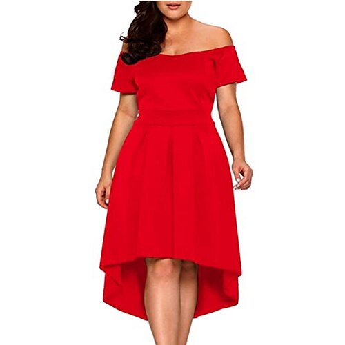 

Women's Party Dress Midi Dress Red Short Sleeve Pure Color Ruched Spring Summer Off Shoulder Fashion Loose Fit 2022 L XL XXL 3XL