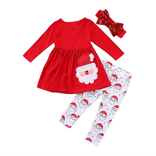 

Kids Girls' Christmas Santa Clothing Set 3 Pieces Long Sleeve Red Cartoon Christmas Gifts Street Cool Sweet 2-6 Years