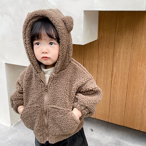 

Kids Unisex Coat Outerwear Plain Long Sleeve Coat Daily Active Adorable Brown Beige Winter Fall 2-6 Years
