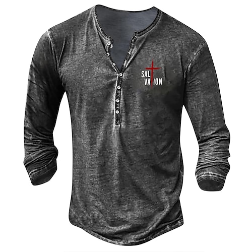 

Men's Tee Letter Templar Cross Collarless Black Light gray Dark Gray Brown White 3D Print Street Casual Long Sleeve 3D Print Clothing Apparel Nostalgic