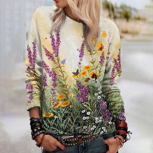 

Women's Sweatshirt Pullover Floral Print Daily Sports 3D Print Active Streetwear Clothing Apparel Hoodies Sweatshirts Yellow