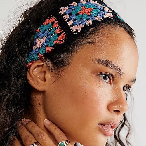 

new european and american ethnic style crochet hair band cross-border colorful retro handmade crochet head wearing wide-brimmed hair band