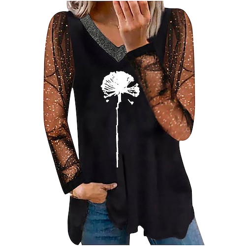 

Women's Blouse Shirt Silver Light gray Dark Gray Skull Butterfly Patchwork Print Long Sleeve Daily Weekend Streetwear Casual V Neck Regular S / Heart / 3D Print