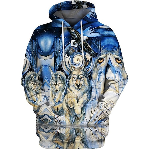 

Men's Unisex Pullover Hoodie Sweatshirt Hooded Wolf Graphic Prints Print Daily Sports 3D Print Streetwear Designer Casual Clothing Apparel General Hoodies Sweatshirts Long Sleeve Blue