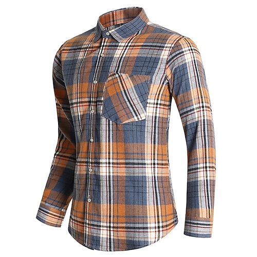 

Men's Flannel Shirt Shirt Jacket Shacket Shirt Plaid / Check Lattice Classic Collar Black / Red Black / White Blue Yellow Orange Casual Daily Long Sleeve Clothing Apparel Business Casual