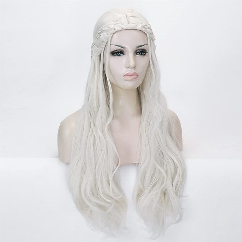 

House of the Dragon Daenerys Targaryen Wig Long Curly Braids Wig for Women Blonde Fairy Elf Cosplay Hair Wig Party Accessories Wig Cap