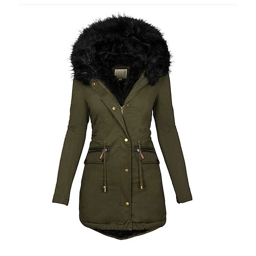 

Women's Winter Jacket Winter Coat Parka Warm Breathable Outdoor Street Holiday Casual Daily Zipper Pocket Fur Collar Fleece Lined Zipper Hoodie Active Casual Street Style Solid Color Regular Fit