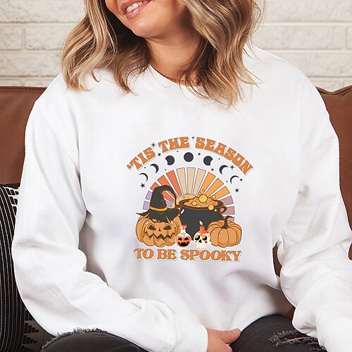 

Women's Plus Size Tops Pullover Sweatshirt Hoodie Sweatshirt Letter Pumpkin Print Long Sleeve Crew Neck Casual Halloween Halloween Spirit Halloween Cotton Fall Winter Green White