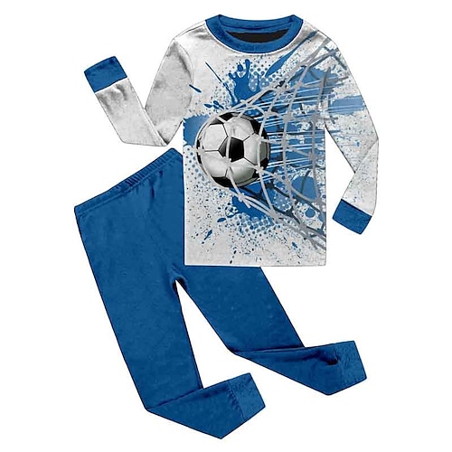 

2 Pieces Kids Boys World Cup T-shirt & Pants T-shirtSet Clothing Set Outfit Football Long Sleeve Print Set Outdoor Fashion Daily Comfort Winter Fall 3-12 Years Blue