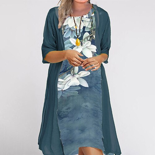 

Women's Plus Size Casual Dress Floral Crew Neck Print Half Sleeve Winter Fall Work Casual Knee Length Dress Daily Vacation Dress