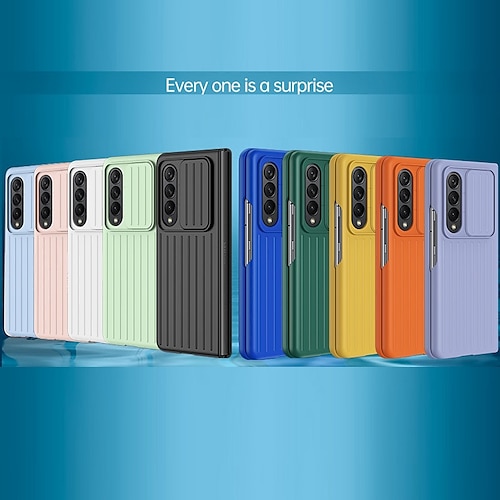 

Phone Case For Samsung Galaxy Back Cover Z Fold 4 Z Fold 3 Bumper Frame anti-drop Shockproof Lines / Waves Solid Colored TPU PC