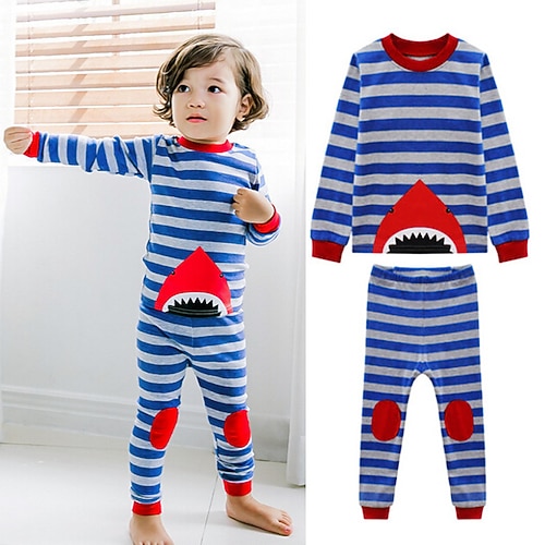 

2 Pieces Kids Unisex Clothing Set Outfit Cartoon Set School Active Daily Winter Fall 1-5 Years Blue
