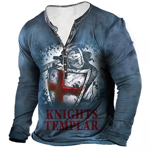 

Herren T Shirt Henley Shirt Tee Graphic Kreuz Henley Blau 3D-Druck Übergröße Outdoor Täglich Langarm Button-Down Bedruckt Bekleidung Basic Designer Klassisch Komfortabel / Sport