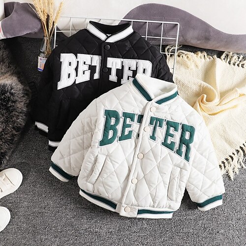 

Kids Boys Coat Outerwear Letter Long Sleeve Coat School Cotton Cool Adorable Black White Winter Fall 2-6 Years