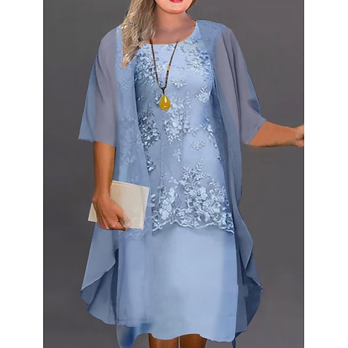 

Women's Plus Size Casual Dress Floral Crew Neck Lace Half Sleeve Spring Fall Casual Midi Dress Daily Holiday Dress